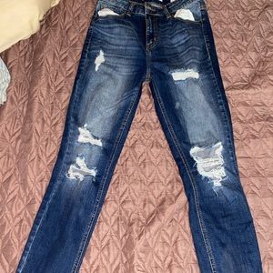 High rise dark blue wash jean